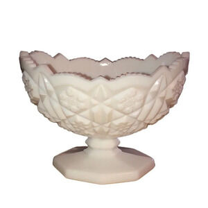 Vintage Kemple Wheaton White Milk Glass Footed Saw Tooth Edge Cut Vessel Vase